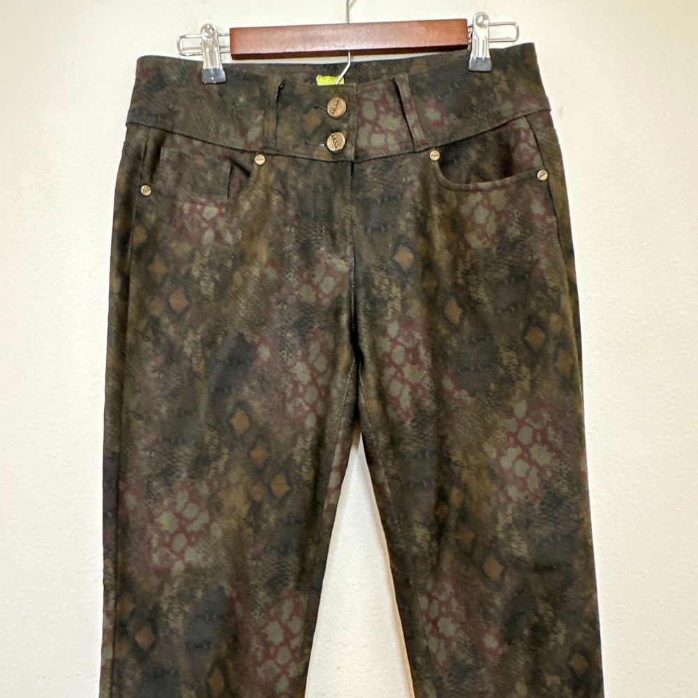 Adam Jacobs Pants Womens 6 W30 Olive‎ Green Brown Snakeskin Python Print